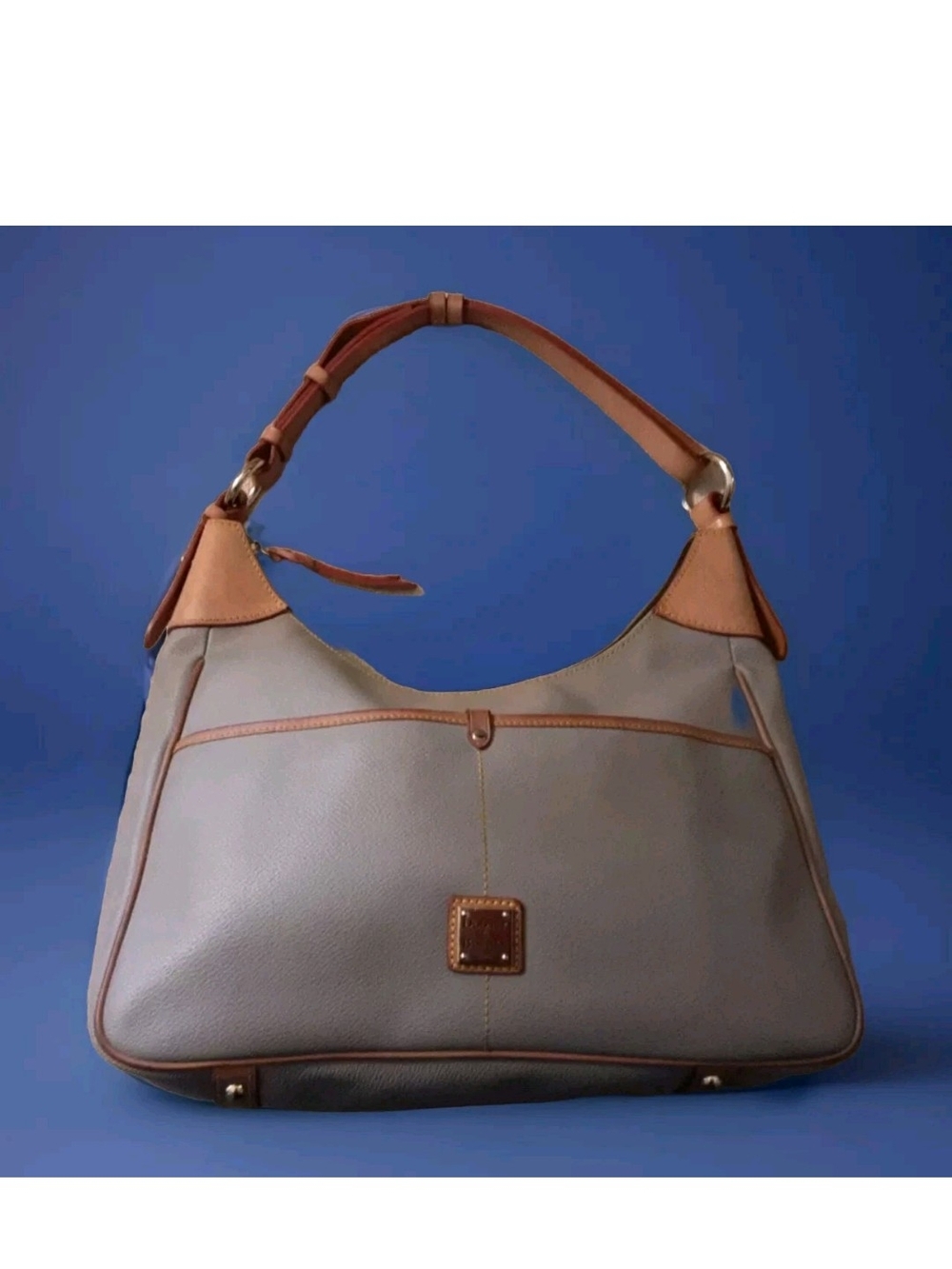 Dooney & Bourke Gray/Tan Classic Shoulder Bag-Rare Red Glove Leather Lining